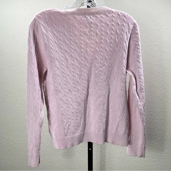 Vintage Pink Cable Knit Sweater 90s Charter Club Knitted V Neck Blouse Crewneck - Picture 3 of 17